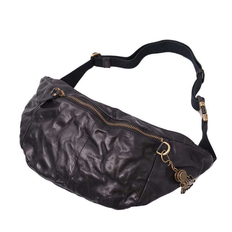 Cool Black Leather Mens Chest Bag Fanny Pack Waist Bags Coffee Leather Hip Bag Bum Bag For Men