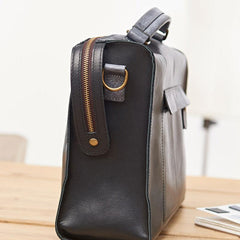 Mens Black Leather Large Briefcase Handbag Work Bag Business Bag for Men