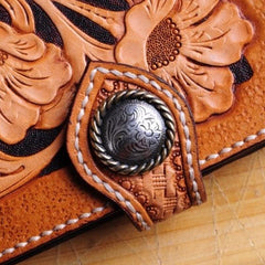 Handmade Tooled Floral Mens Leather Long Biker Wallet Cool Long Chain Wallet for Men