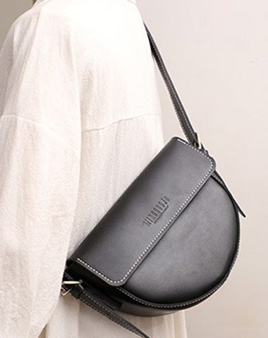 Cute Black LEATHER Saddle Bag WOMEN SHOULDER BAG Small Saddle Crossbody Purse FOR WOMEN