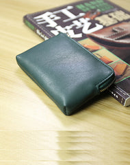 Cute Women Slim Green Leather Mini Zip Coin Wallet Billfold Small Zip Change Wallet For Women