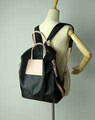 Womens Black Nylon Backpack Purse Best Satchel Backpack Nylon Leather School Rucksack for Ladies