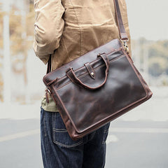 Vintage Dark Brown Mens Leather Briefcase Work - Back View
