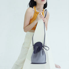 Cute Yellow Leather Womens Mini Bucket Purse Handbag Barrel Shoulder Bag for Women