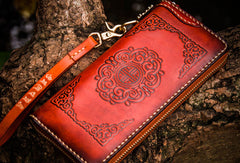 Handmade leather brown biker wallet clutch zip long wallet leather men phone - EverHandmade