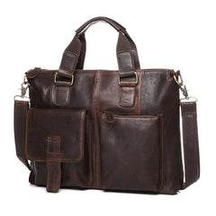 Vintage Brown Leather Men 15.6 inches Briefcase Handbag Brown Laptop Handbag Business Bag For Men