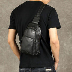 Leather Mens Cool Chest Bag Sling Bag Crossbody Sling Bag Hiking Sling Bag for men