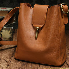 Fashion Leather Brown Gray Bucket Shoulder Bag Barrel Purse With Clutch For Women