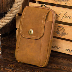 Brown Cool Mens Leather Waist Bag Belt Pouch Belt Bag Waist Phone Holder for Men