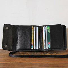 Genuine Leather Mens Cool billfold Leather Wallet Men Small Wallets Trifold for Men