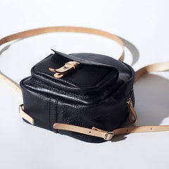 Handmade Women Mini Leather Black Backpack Cute Small Backpack for Women