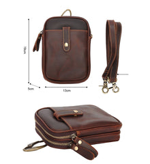 Dark Brown Vintage Leather Mens Small Messenger Bag Waist Bag Black Belt Pouch Bag For Men