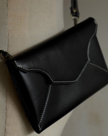 Cute Black LEATHER Envelope WOMEN SHOULDER BAG Handmade Slim Envelope Crossbody Purse FOR WOMEN