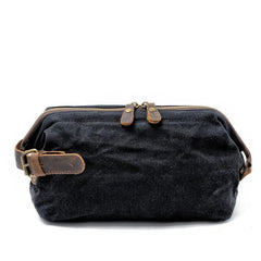 Cool Waxed Canvas Leather Mens Black Clutch Bag Handbag Phone Bag Wash Bag For Men