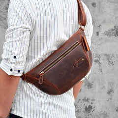 Vintage Brown Leather Men's Fanny Pack Hip Pack Waist Bag For Men