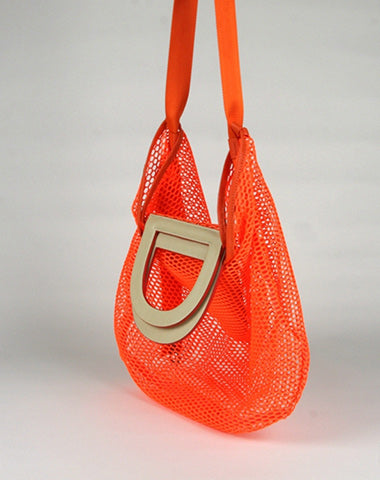 Womens Orange Net Polyester Leather Tote Handbag Purse Polyester Tote Shoulder Bag Purse for Ladies