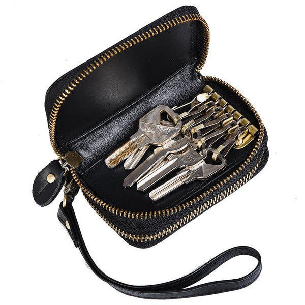 Cool Black Mens Double Zipper Leather Car - Back View