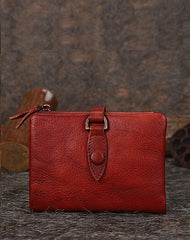 Small Leather Bifold Wallet Vintage Billfold Cute Women Buckle Wallet For Ladies