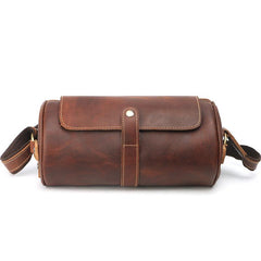 Brown Leather Mens Casual Bucket Shoulder Bag Barrel Messenger Bags Postman Bag For Men