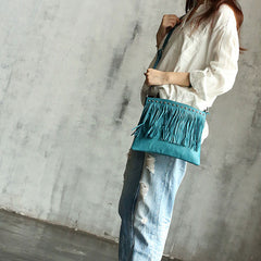 Vintage WOMENs LEATHER Tassels Shoulder Bag Handmade Crossbody Purse With tassels