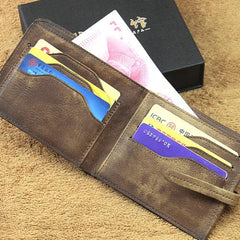 Handmade Mens Cool billfold Leather Wallet Men Small Slim Wallets Bifold for Men