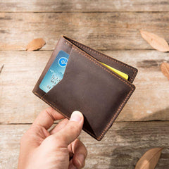 Coffee Cool Leather Mens Slim Small Wallets Bifold Vintage billfold Wallet for Men