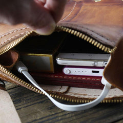 Handmade Vintage Brown Leather Mens Box Bag Shoulder Bag Messenger Bag for Men