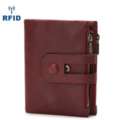 RFID Brown Leather Men's Double Zipper Small Wallet Black billfold Wallet For Men