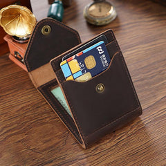 Leather Small Mens Wallet Zipper billfold Front Pocket Wallet Driver's License Card Wallet for Men