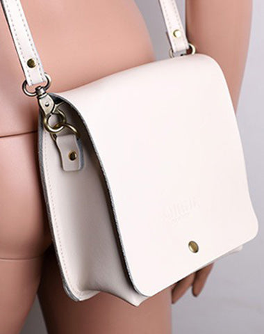 Cute White LEATHER Square Side Bag Handmade WOMEN Phone Crossbody BAG Purse FOR WOMEN