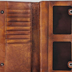 Handmade Leather Mens Cool Long Leather Wallet Bifold Clutch Wallet for Men