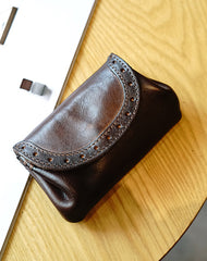 Vintage Women Brown Leather Billfold Wallet Lace - Side View