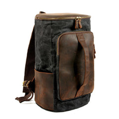 Cool Waxed Canvas Black Leather Mens 15.6‘’ Barrel Green Backpack Travel Backpack Hiking Backpack for Men