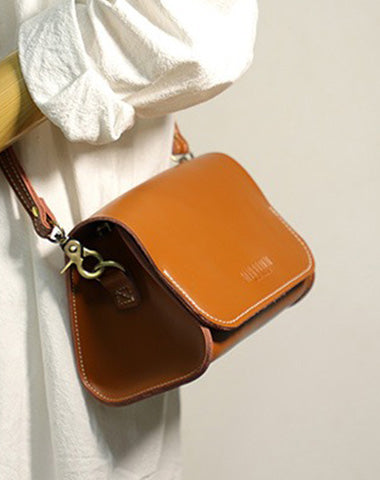 Cute Brown LEATHER Small Side Bag Handmade WOMEN Crossbody BAG Phone Purse FOR WOMEN