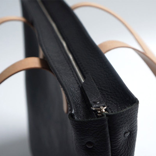 Handmade Black Leather Tote Purse Shoulder Bag Shopper Tote Bag for Women GH04891035