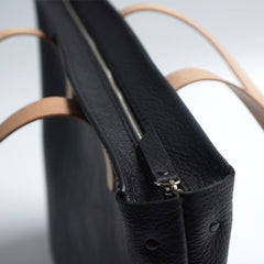 Handmade Black Leather Tote Purse Shoulder Bag Shopper Tote Bag for Women