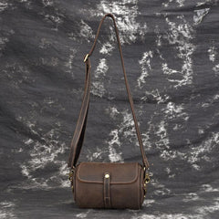 Vintage Mens Leather Barrel Side Bag Small Bucket Messenger Bag For Men
