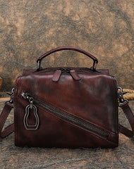 Leather Womens Buston Handbag Handmade Cube Handbag Crossbody Purse for Ladies