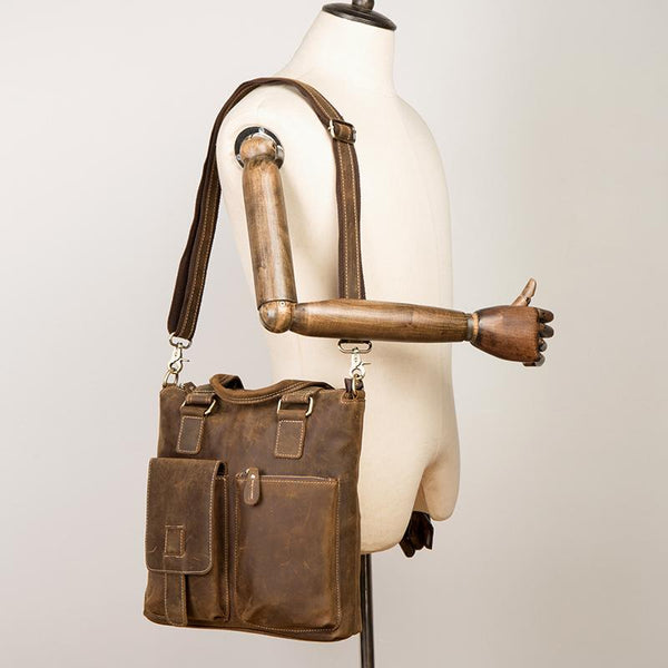 Vintage Brown Leather Mens 13 inches Vertical - Back View