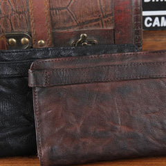 Handmade Leather Mens Cool Long Leather Wallet Bifold Clutch Wallet for Men