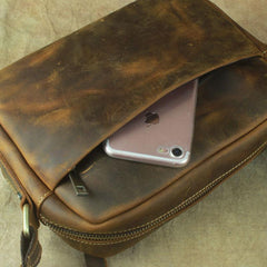 COOL Vintage Brown LEATHER MENS Small Side Bag Messenger Bag for Men