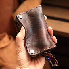 Cool Black Leather Mens billfold Key Wallet Bifold Brown Small Key Wallet Key Holder For Men