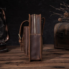 Brown LEATHER MEN'S Phone Holster Small Belt Pouch Mini Waist Bag Vertical Phone Holster FOR MEN