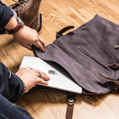 Canvas Mens Casual Beige 12‘’ Courier Bag Shoulder Bag Side Bag Messenger Bag for Men