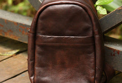 Genuine Leather Mens Cool Chest Bag Sling Bag Crossbody Bag Travel Bag Hiking Bag for men