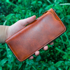 Handmade Leather Mens Chain Biker Wallet Cool Leather Wallet Long Phone Wallets for Men