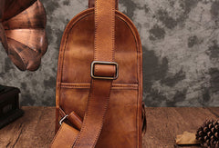 Genuine Brown Leather Mens Chest Bag Woven Sling Bag Sling Pack Sling Backpack for men