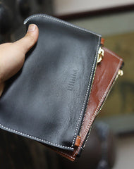 Handmade Women Leather Clutch Wallet Brown Slim Zip Clutch Phone Purse For Women