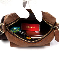 Khaki Leather Mens Cool Mini Messenger Bag Courier Bag Belt Pouch Waist Bag for men