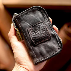 Cool Black Leather Mens Key Wallet Zipper Coin Pouch Card Front Pocket Wallet For Men